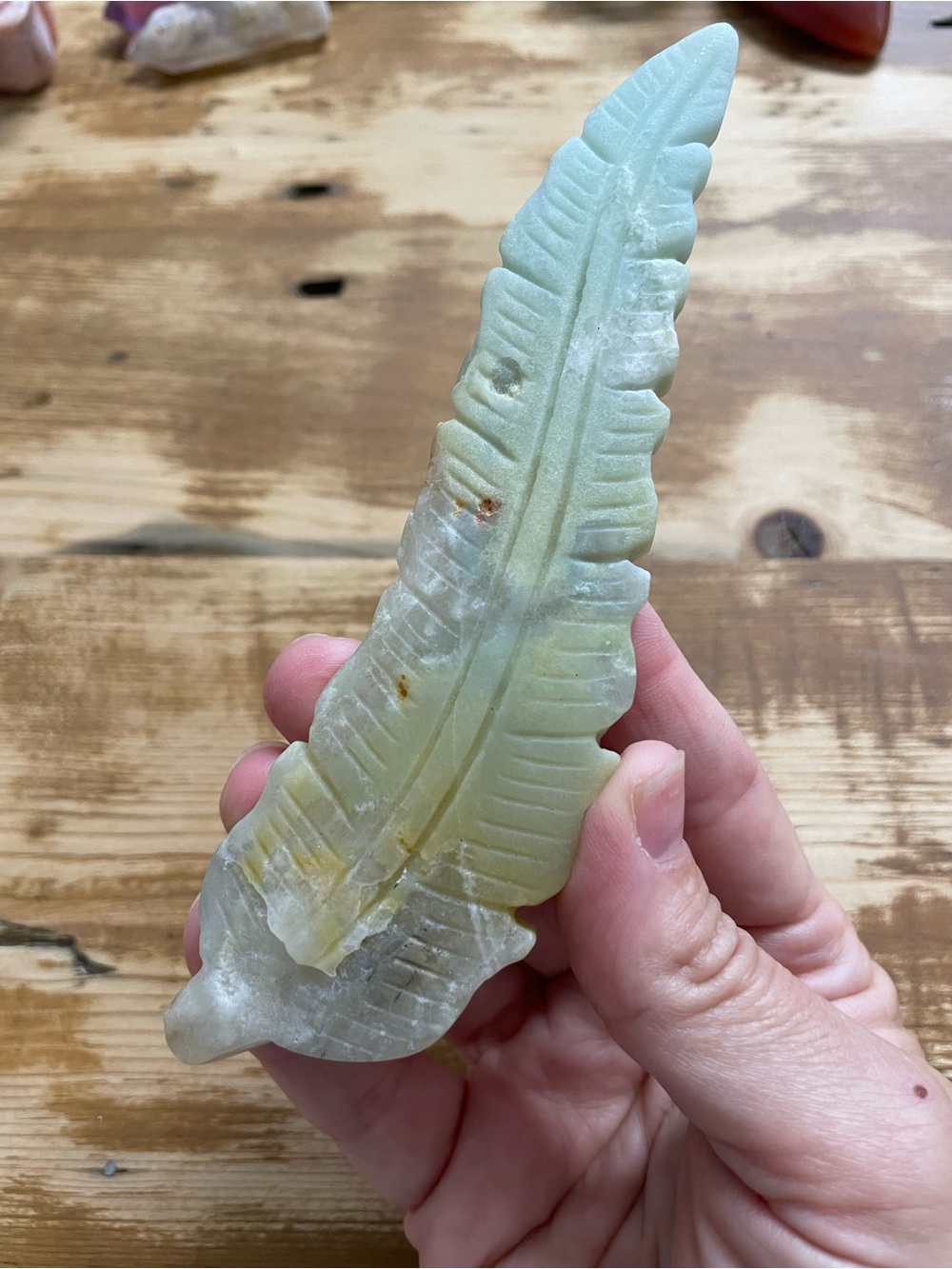 Carribean calcite crystal carved Feather